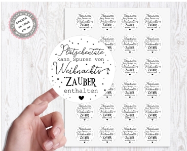 24 zuckersüßer Sticker Aufkleber 4cm kann Plätzchentüte Spuren von Weihnachtszauber enthalten Weihnachten Christmas von Lüttentüddel®